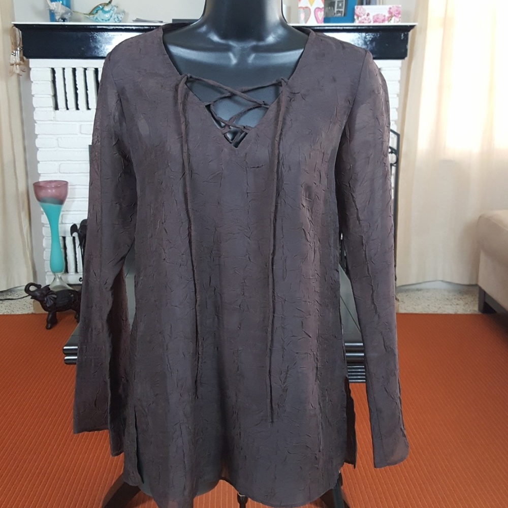 H&M HENNES Sheer Chocolate Brown Top